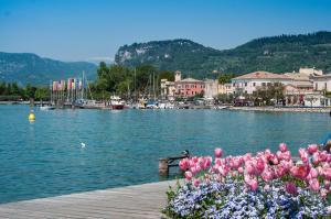 a body of water with a bunch of pink flowers at Residence Primavera in Bardolino +12 photos