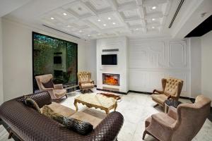 a living room with a couch and chairs and a fireplace at White Monarch Hotel in Istanbul