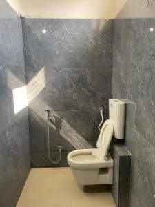 a bathroom with a toilet and a shower at Hotel shree shiv in Indore