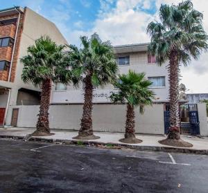 a group of palm trees in front of a building at CityStay - Studio Apartment in East London
