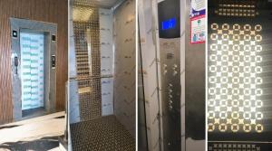 a collage of four pictures of a room with a elevator at Hotel 7heaven in Kānpur +52 photos