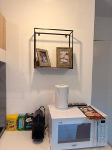 a microwave sitting on top of a counter at Refuge idéal in Digoin