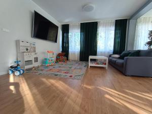a living room with a couch and a rug at Willa Cieszynianka in Wisła