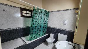 a bathroom with a shower and a toilet and a sink at Casa Rivadavia en El Paso in Paso de la Patria +8 photos