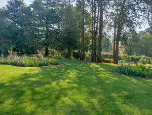 a lawn with flowers and trees in a park at Sani's Rest in Himeville
