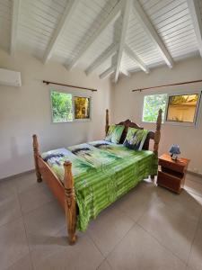 a bedroom with a large bed in a room at Maison de vacances in Deshaies