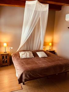 a bedroom with a bed with a mosquito net at B&B El Ranxo in Franciach