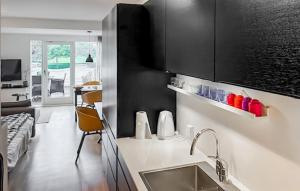 a kitchen with a sink and a living room at 1 Bedroom Nice Apartment In Helsingør in Helsingør