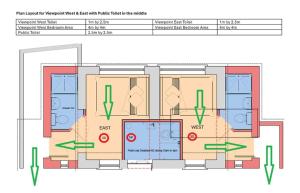 a floor plan of a building with green arrows at Viewpoint Pods in Dunollie