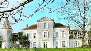 an old house with a tower in front of it at Château des Fouilloux in Agris