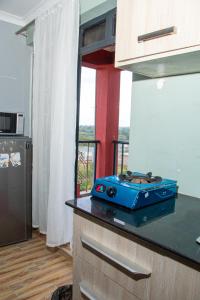a kitchen with a blue stove on a counter at Patrach Homes in Wote