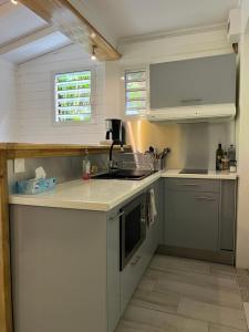 a kitchen with a sink and a counter top at La Maison du Bonheur in Pointe-Noire