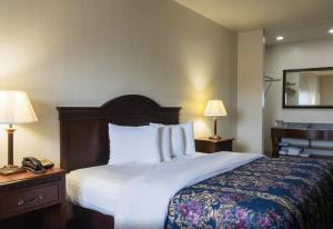 a hotel room with a bed and two lamps at HiWay Inn Express in Coalgate