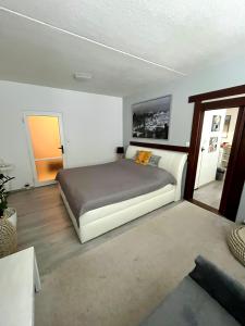 a bedroom with a large bed in a room at Apartmán BlueA in Jihlava