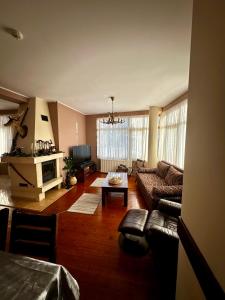 a living room with a couch and a fireplace at Chalet Hamars - Highland Haven in Razlog