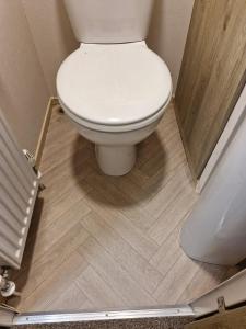 a bathroom with a white toilet and a shower at Highfield Grange Holiday Park in Little Clacton +36 photos