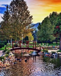 a bridge over a river with ducks in the water at Dolce Casa E K in Strumica