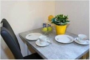 a table with plates and a potted plant on it at wohnung-nr-2 in Kirchzarten +4 photos