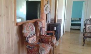 two chairs in a living room with a fireplace at Puyehue in Mantilhue