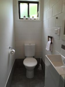 a bathroom with a toilet and a sink and a window at Motel Marengo in Apollo Bay +45 photos