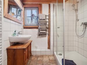 a bathroom with a sink and a shower at Kaffeemühle Hamma II in Heringen +20 photos
