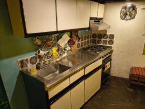a kitchen with a sink and a stove at Habitación cama doble con vista al bosque - 4 cuadras parque de Usaquen in Bogotá +13 photos