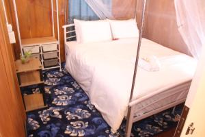 a bedroom with a bunk bed and a blue carpet at Villa Lokon Tomohon in Tomohon