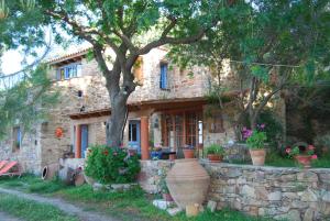 uma casa de pedra com uma árvore em frente em Villa Spiti Elaionas em Karfas