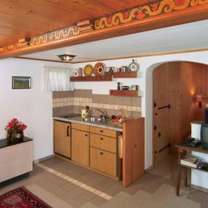 a kitchen with a sink and a counter top at Rigirolle in Rigi Kaltbad