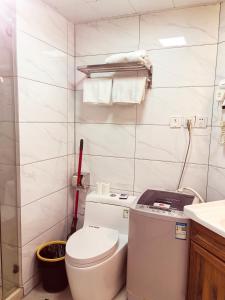 a small bathroom with a toilet and a sink at Maizi Apartment Homestay, Shanghai in Shanghai