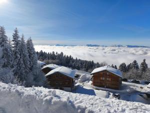 a view of a snowy mountain with snow covered buildings at Chamrousse - Résidence La Grive in Chamrousse