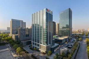 an aerial view of a city with tall buildings at Xi'an Marriott Hotel High-Tech Zone in Xi'an