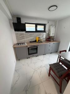 a kitchen with a sink and a stove top oven at EVEREST 33 Garsoniera in Bucharest