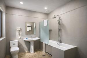a bathroom with a sink and a toilet and a shower at The Lantern Central Hotel in Baku +24 photos