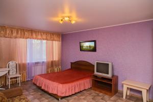 a bedroom with a bed and a tv in it at Gostevay kvartiry na Melnikayte 101 in Tyumen