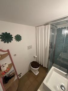 a bathroom with a toilet and a glass shower at A Casa di Letta in Santa Margherita Ligure