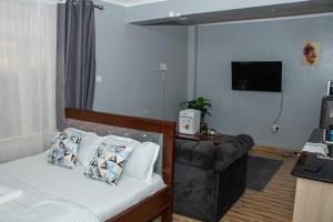 a bedroom with a bed and a couch and a television at Patrach Homes in Wote