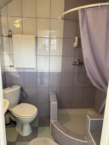 a bathroom with a toilet and a tub and a sink at Pensjonat nad jeziorem Lakeside in Brodnica Dolna +30 photos