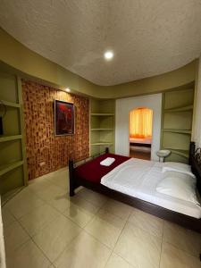 a bedroom with a large bed and shelves at mansion cafetera in Quimbaya +17 photos