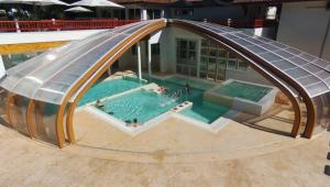 an overhead view of a house with a swimming pool at ZEcamping 4 animaux acceptés hammam sauna piscine et soirées animées in Espelette