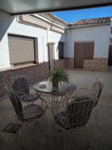 a table and chairs with a plant on a patio at Los Tres Lobitos in Orgaz