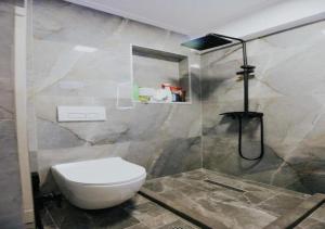 a bathroom with a toilet and a shower at Lapi Guest House Korca in Korçë +62 photos