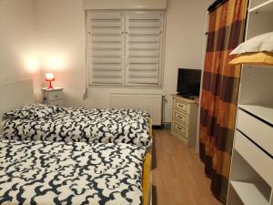 a small bedroom with two beds and a television at Nidou in Sochaux