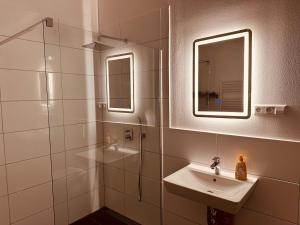 a bathroom with a sink and a mirror at Studio/Loft in Eberswalde in Eberswalde +37 photos