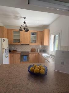 a kitchen with a bowl of fruit on a counter at Villa Zola with Views in Zóla