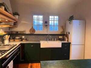 a kitchen with a sink and a white refrigerator at Maison OHANZIA Villefranque in Villefranque +23 photos
