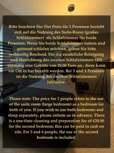 a sign that reads bite reaction site der pets fill person benefit sixth art clinic at Boutique Appartement in Torgau +20 photos