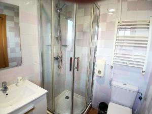 a bathroom with a shower and a toilet and a sink at Habitaciones El Escorial in Majadahonda +5 photos