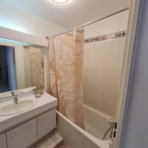 a bathroom with a sink and a shower at T3 spacieux hyper-centre - Familles & Pros - Genève à 5 min in Saint-Julien-en-Genevois