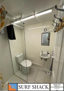 a small bathroom with a toilet and a sink at Beckington House in Braunton